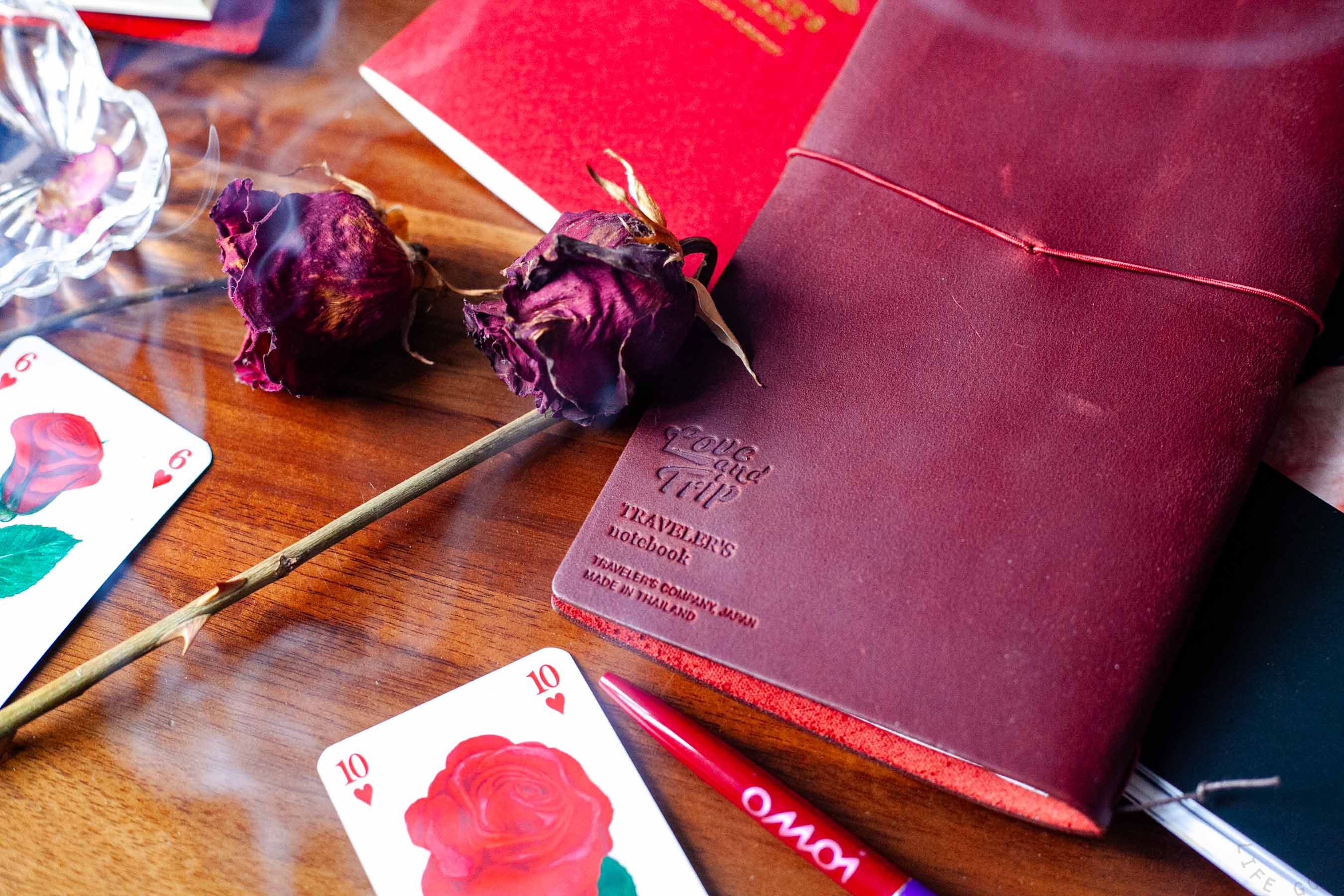 leather cover with dried roses