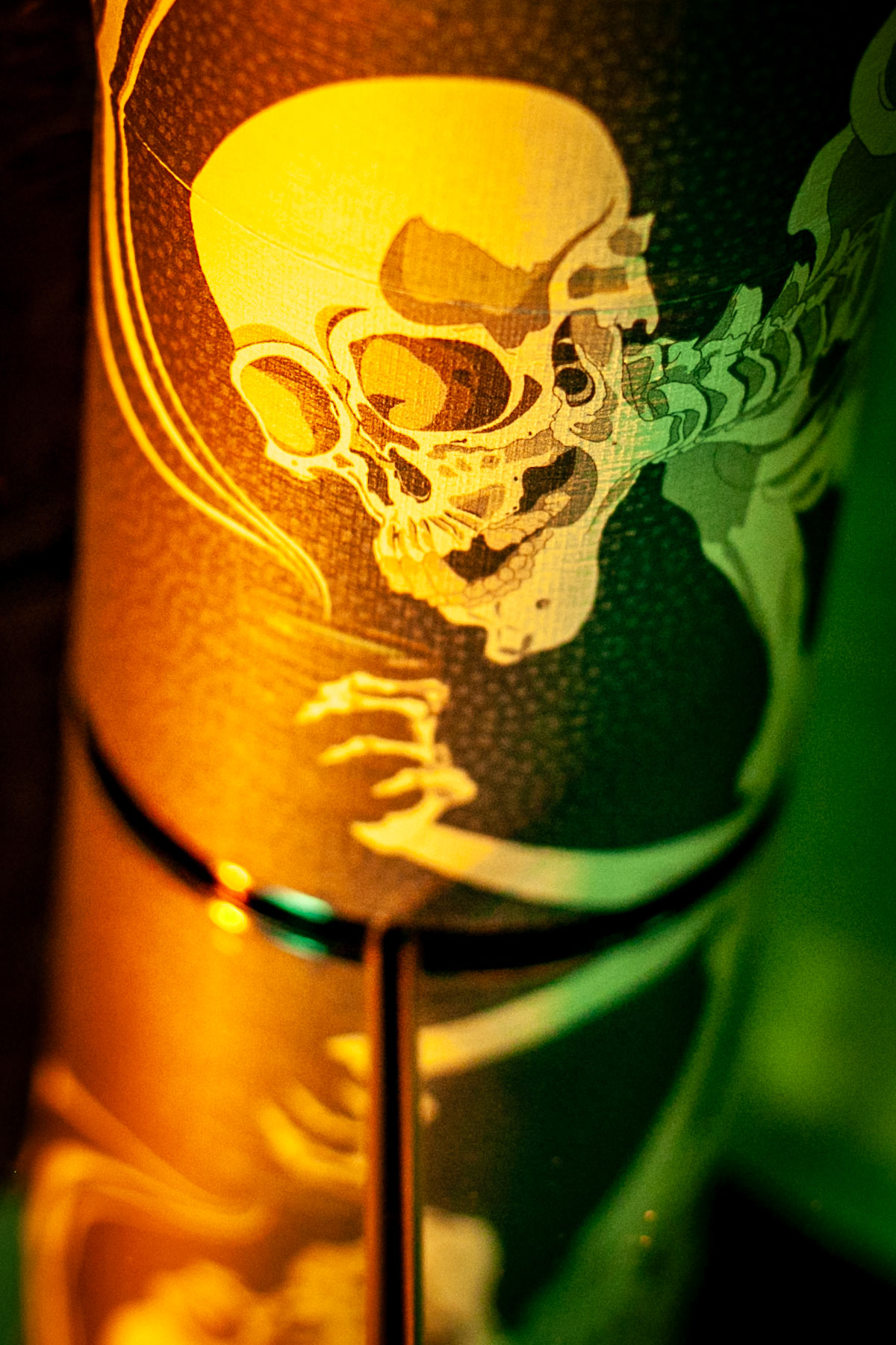 tea canister with yokai skeleton design