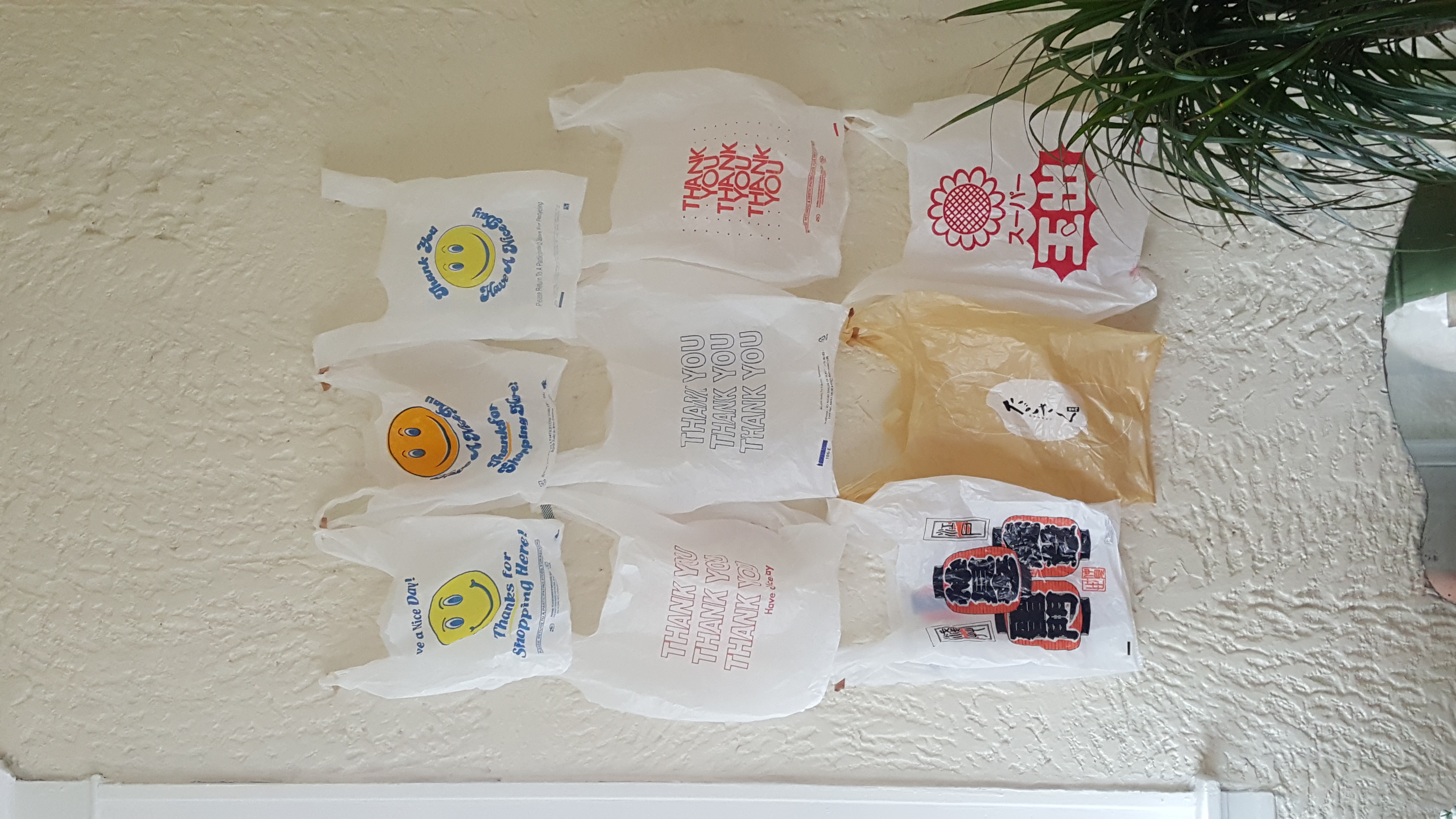 thank you bag collage on wall