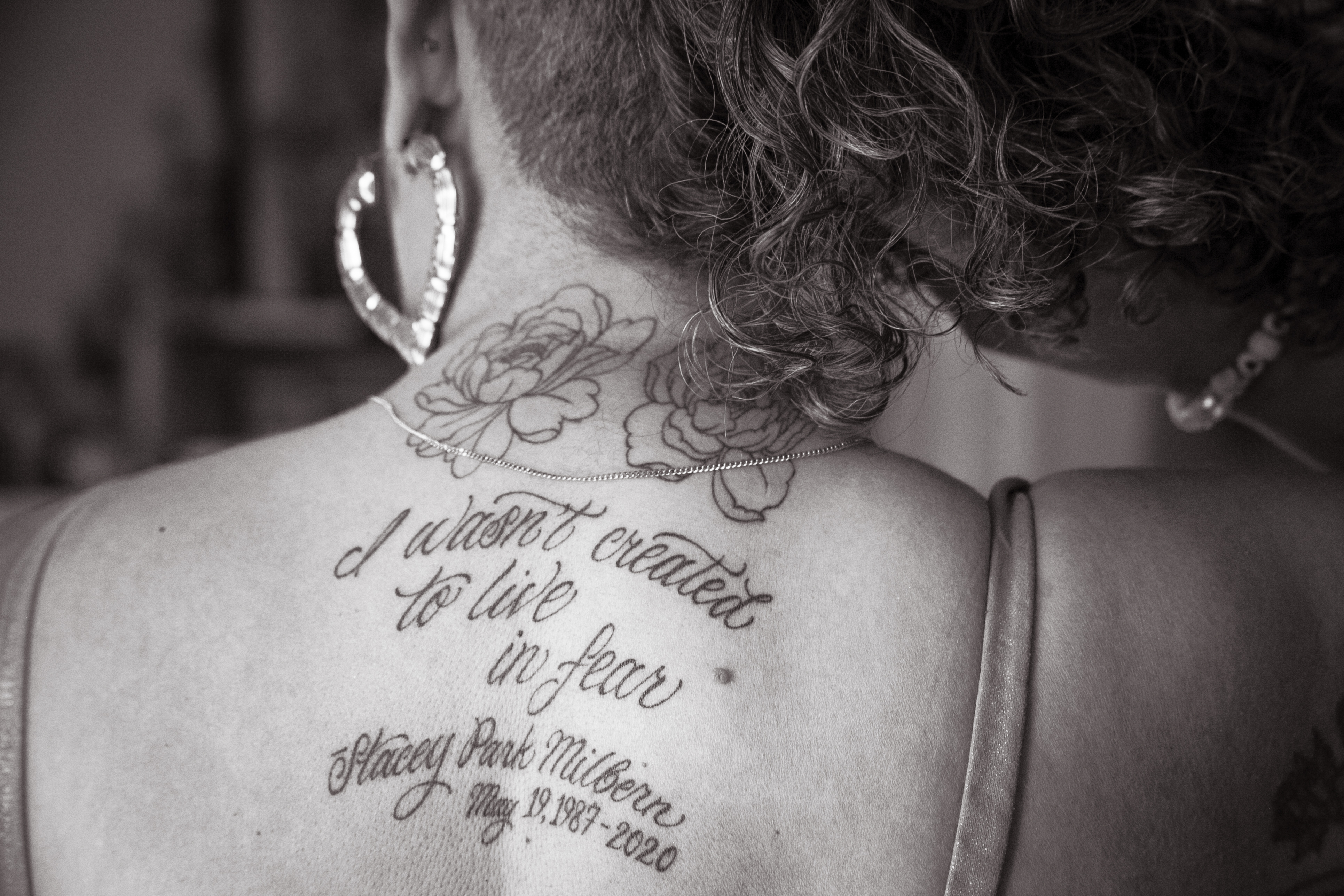 tattoo on back b/w